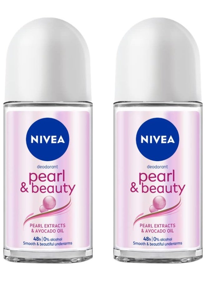 NIVEA Deodorant Roll On, Pearl & Beauty For Women 50ml (Pack of 2) - Image 1
